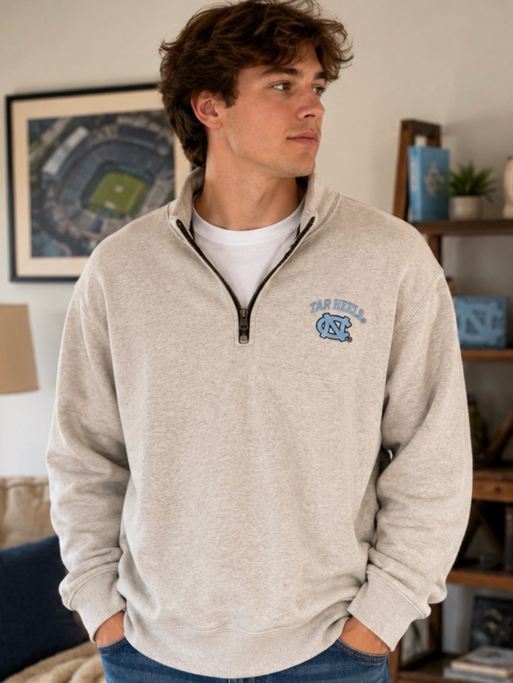 UNC Tar Heels Quarter Zip Pullover Sweatshirt XL Knights Apparel Embroidered